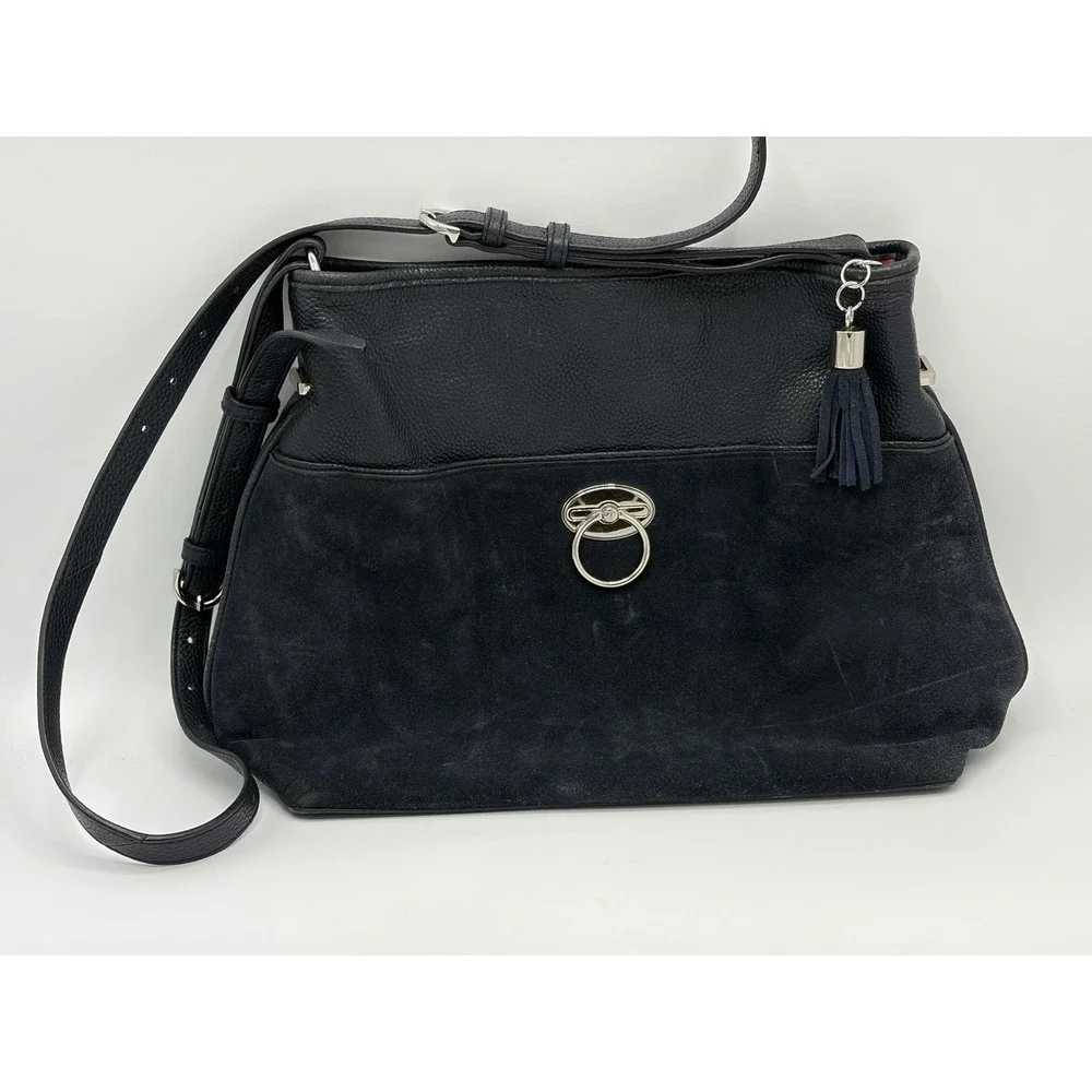 Talbots Suede Leather Hobo Bag Crossbody Purse Deep Navy Womens Luxury Boho Chic